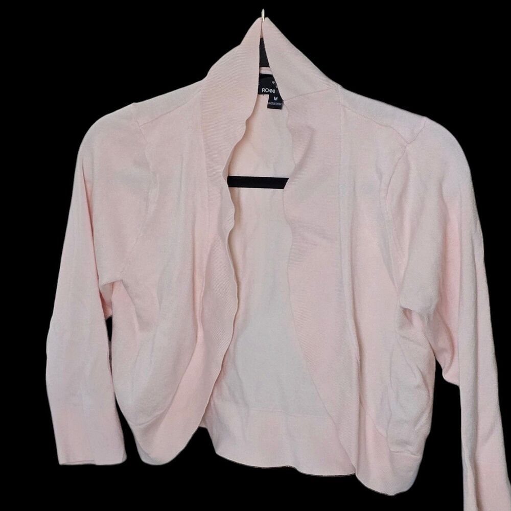 Ronni Nicole Ballet Light Pink Open Front Cropped Shrug Cardigan Medium - Picture 3 of 7